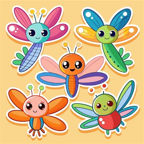 Five cute cartoon insects with big eyes and bright colors | Premium AI ...