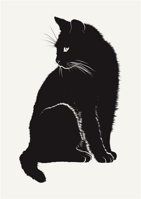 Mid Century Modern Wall Art, Black Cat Art Decor Print, Black Cat Gift ...