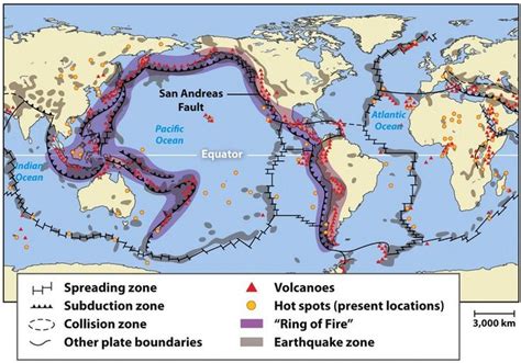 Locations of earthquakes and volcanoes - A "Ring of Fire" circles the ...