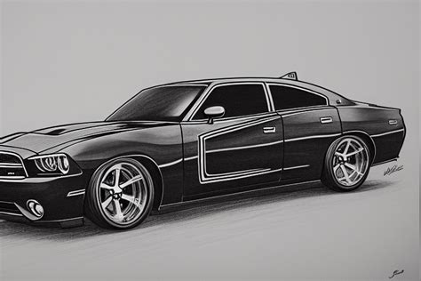 Dodge Charger Line Art Drawing · Creative Fabrica