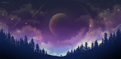 Moon Fox Galaxy, fox, artist, artwork, digital-art, , minimalism ...