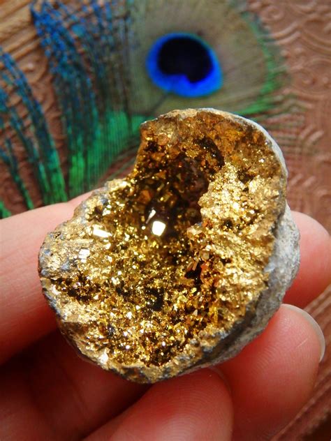 Incredible Sparkle~14k gold bonded Gold Aura Quartz Geode From Brazil