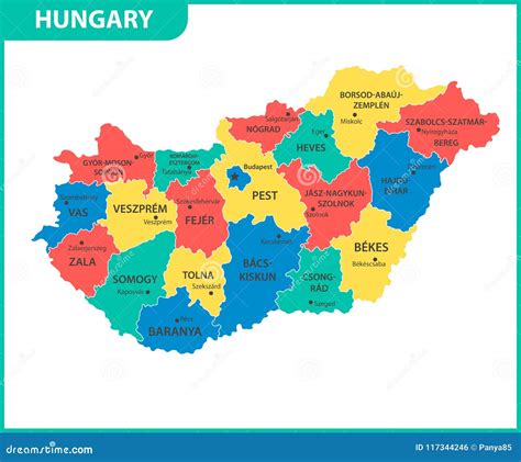 The Detailed Map Of Hungary With Regions Or States And Cities, Capital ...