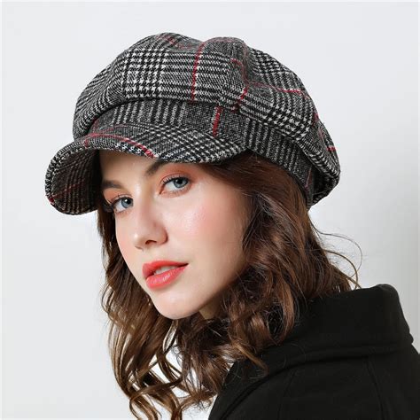 Women Baseball cap For Winter Female Cotton Hats Plaid Vintage Fashion ...