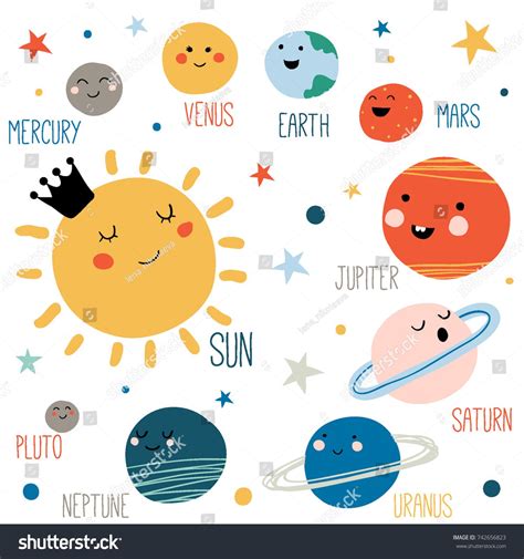 Solar System Cute Cartoon Planets Funny Stock Vector (Royalty Free ...