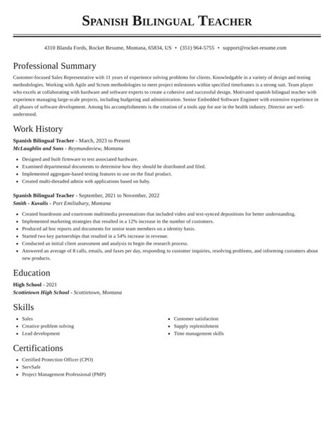 Spanish Bilingual Teacher Resumes | Rocket Resume