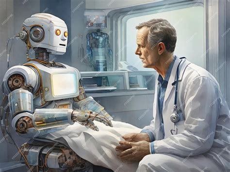 Premium AI Image | AI robot doctor talking with a human sick patient