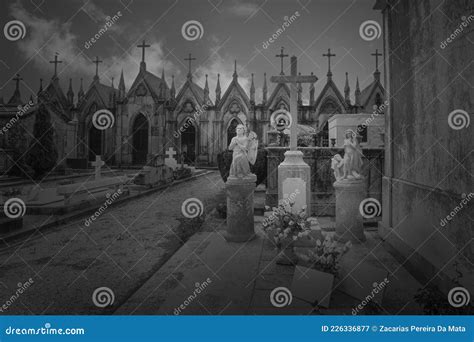 Old cemetery at night stock image. Image of graveyard - 226336877