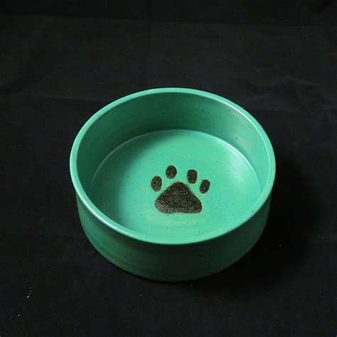 Teal Paw Print Ceramic Pottery Dog Dish - Large Dog Bowl- Pottery Dog ...