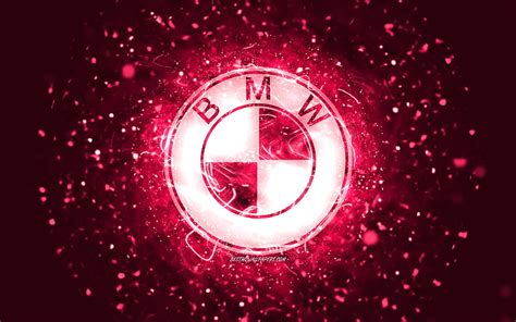 BMW pink logo, pink neon lights, creative, pink abstract background ...