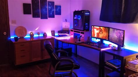 Custom gaming desk with LED back lighting - YouTube