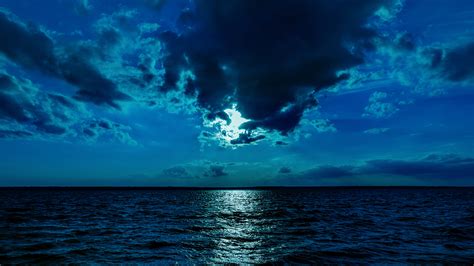 Night Moon Sea Sky Blue 4k Wallpaper,HD Nature Wallpapers,4k Wallpapers ...