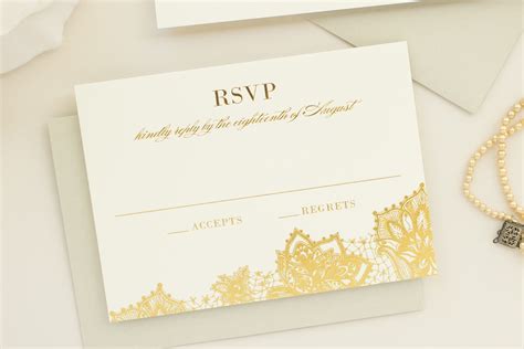 Gold Foil and Blind Letterpress Lace Wedding Invitation Suite: Delicate ...