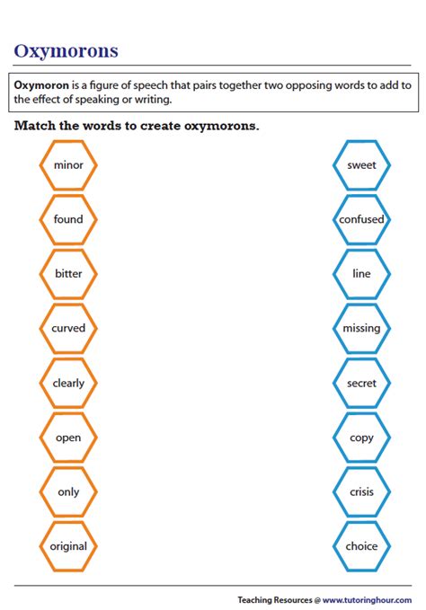 Oxymoron Worksheets | Oxymoron, Homeschool reading, Substitute teaching