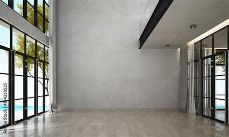 The interior design of modern empty lounge and living room and concrete ...