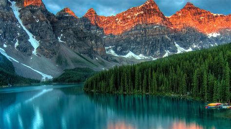 Moraine Lake, Banff, Canada, mountains, forest, 4k HD Wallpaper