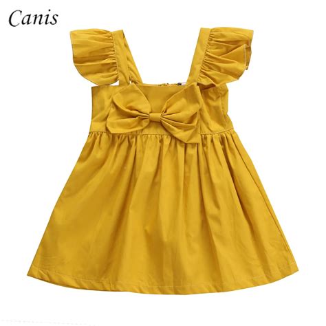 2017 Newborn Infant Cute Kids Baby Girls Yellow Dress Clothes Princess ...