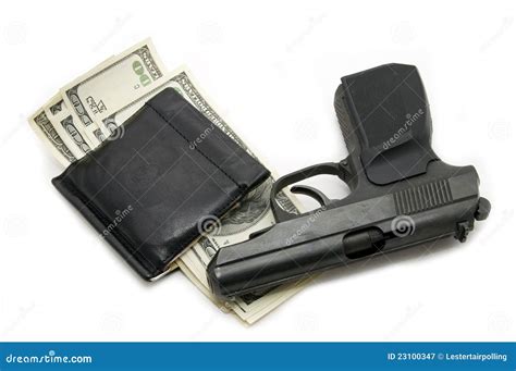 Gun and Money in Your Wallet Stock Image - Image of pistol, composition ...