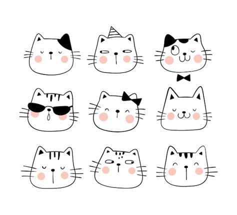 Premium Vector | Draw set face cute cat Funny emotion.