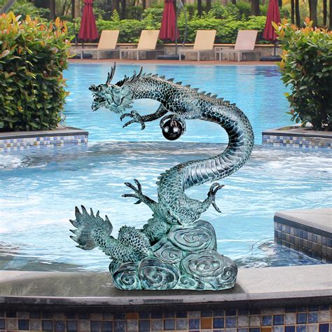 Dragon Power Orb Bronze Garden Statue - Design Toscano