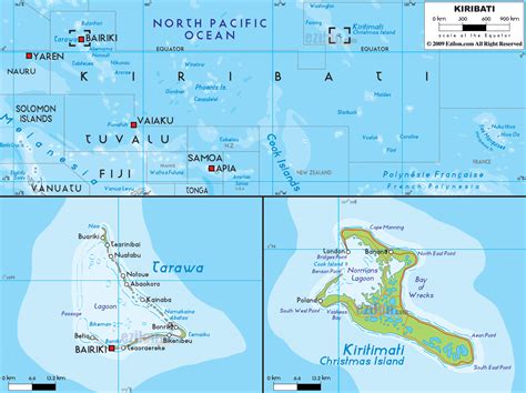 Large physical map of Kiribati with roads, cities and airports ...