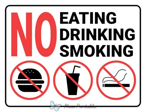 Printable No Eating Drinking Smoking Sign