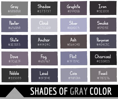 136 Shades of Gray: Color Names, Hex, RGB, CMYK Codes | Color Meanings