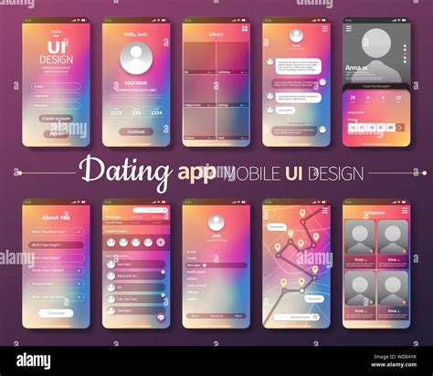 Dating app mobile UI design with laser gradient background Stock Vector ...