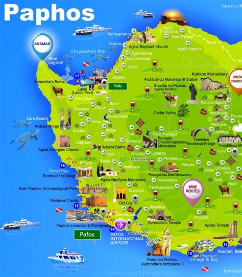 Paphos Tourist Attractions Map - Ontheworldmap.com