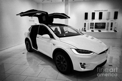 white Tesla Model X with falcon wing doors open during celebration ...