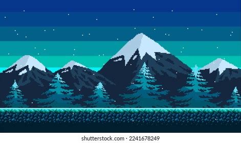 Pixel Art Background Snowy Mountains Night Stock Vector (Royalty Free ...