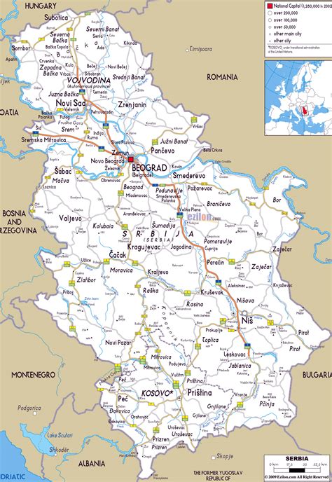 Large road map of Serbia with cities and airports | Serbia | Europe ...