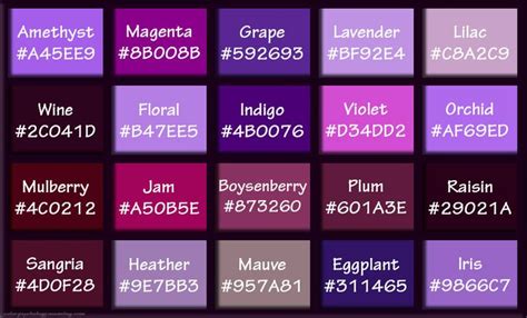 Shades of Purple & Names with HEX, RGB Color Codes | Purple color code ...