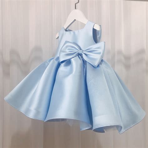 Light Blue Baby Girl Dress, Satin Dress With Bow, Wedding Flower Girl ...