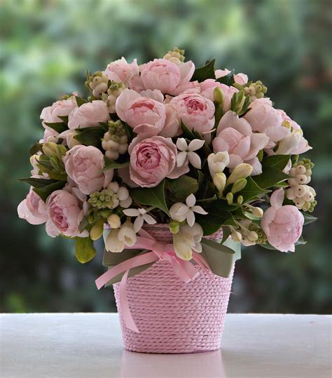 Pink arrangement with David Austin roses and freesias Flowers Roses ...