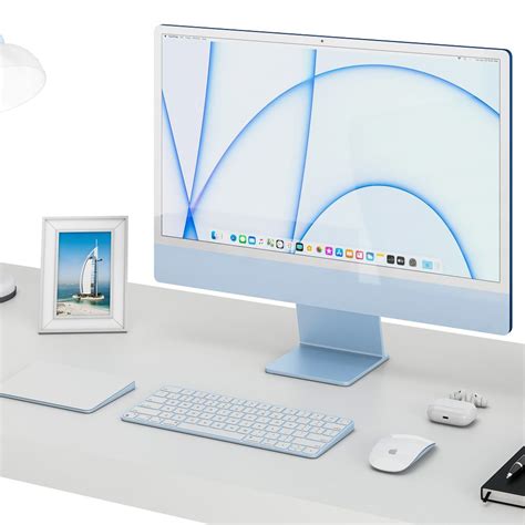 Workplace Imac Blue - 3D Model for VRay, Corona