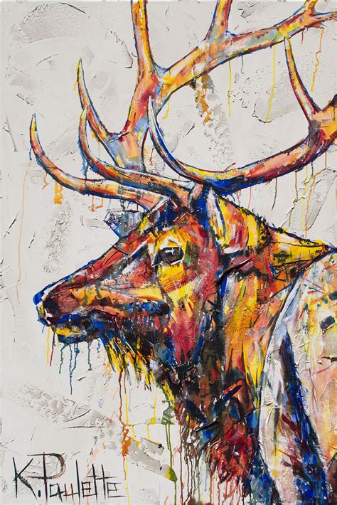 Elk Painting Colorful Art Wildlife Canvas antlers modern - Kent Paulette