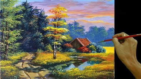 Acrylic Landscape Painting Tutorial | House Beside the River ...