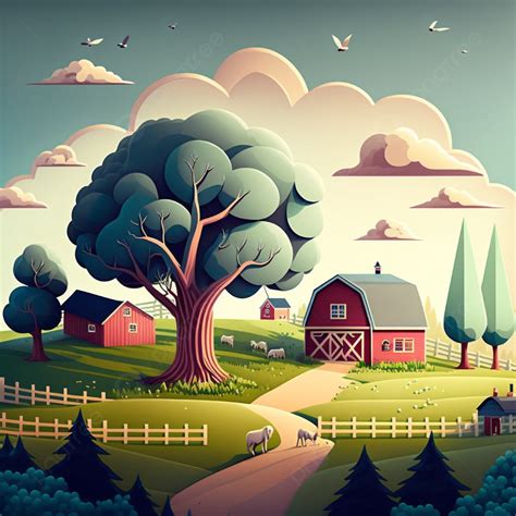 Sunny Day Village Farm House Cartoon Background Vector, Farm House ...