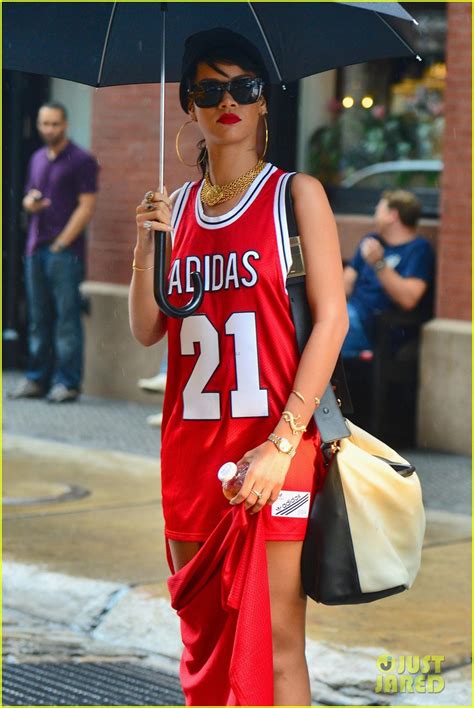 Rihanna Wears Basketball Jersey Dress in Rainy NYC: Photo 2942591 ...