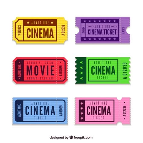 Colección de tickets de cine de colores en diseño plano | Vector Gratis