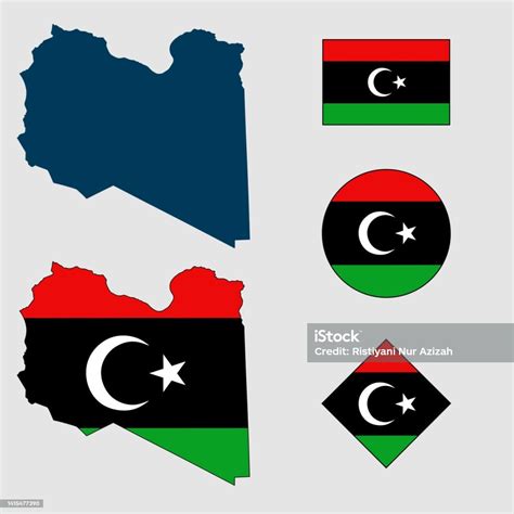 Vector Of Libya Country Map Outline Silhouette With Flag Set Isolated ...