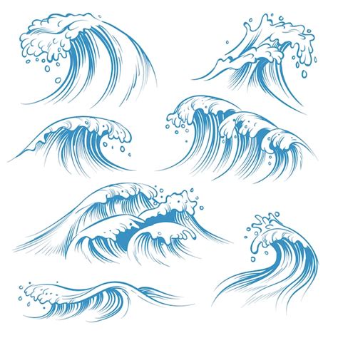 Premium Vector | Hand drawn ocean waves. sketch sea waves tide splash ...