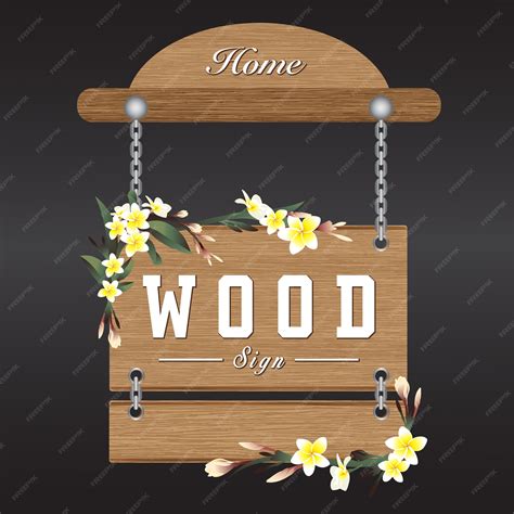 Premium Vector | Wood Sign Board and flower illustration