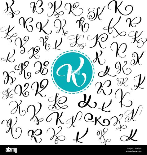 Set of Hand drawn vector calligraphy letter K. Script font. Isolated ...