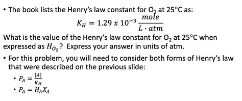 Solved The book lists the Henry's law constant for O, at | Chegg.com