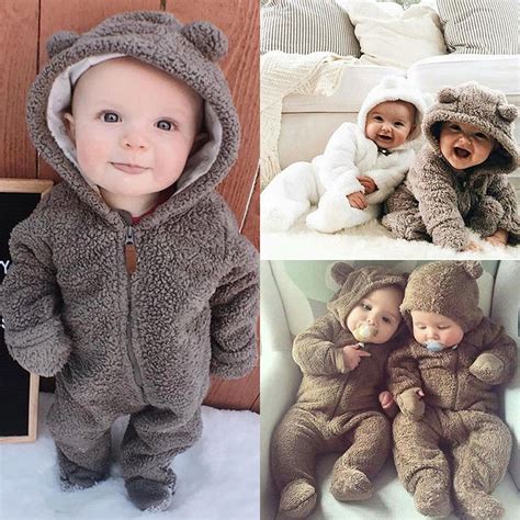 Newborn Toddler Baby Girl Boy Hooded Romper Jumpsuit Winter Outfits ...