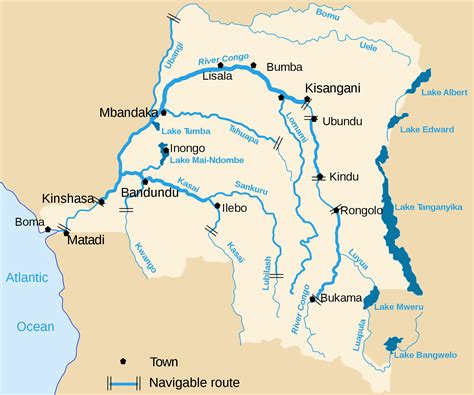 Congo Democratic Republic detailed map of river and lakes | Vidiani.com ...