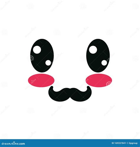 Isolated Kawaii Happy Face Cartoon with Mustache Vector Design Stock ...