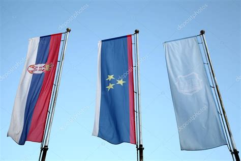 Flags of Serbia, Vojvodina and city of Novi SAd Stock Photo by ...